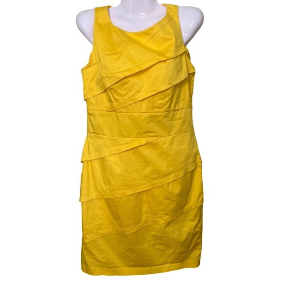 Calvin Klein Yellow Sleeveless Tiered Ruffle Sheath Dress 8 Cotton Blend Event - Picture 1 of 8